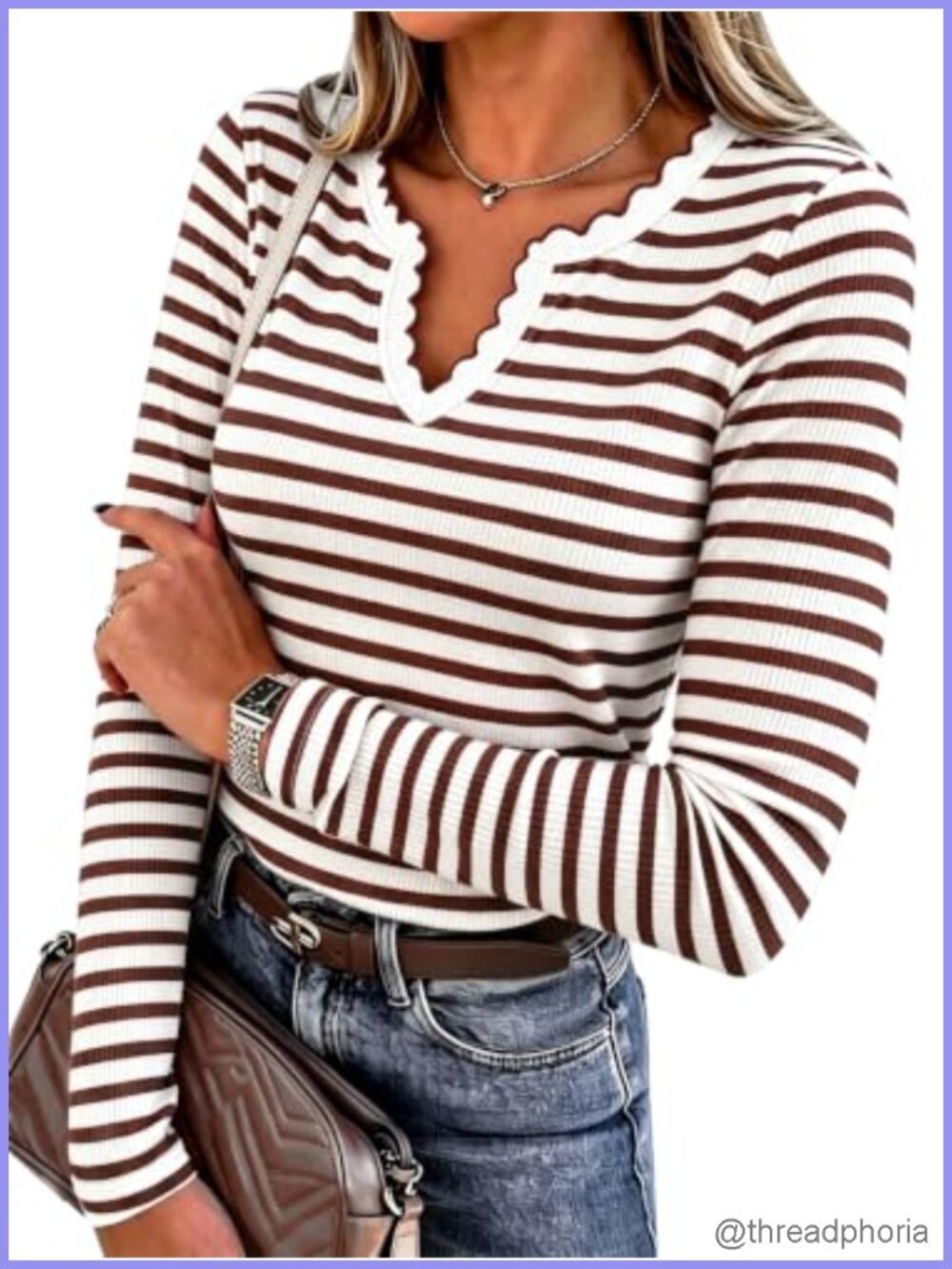 Striped Knit Sweater Polo V-Neck Long Sleeve Pullover Slim Fit